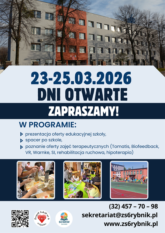ZESPÓŁ SZKÓŁ NR 6 W RYBNIKU ZAPRASZA NA DNI OTWARTE