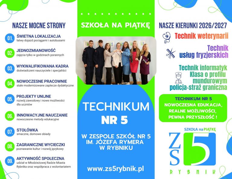 ÓSMOKLASISTO WYBIERZ SIĘ NA DZIEŃ OTWARTY ZESPOŁU SZKÓŁ NR 5 IM. JÓZEFA RYMERA W RYBNIKU